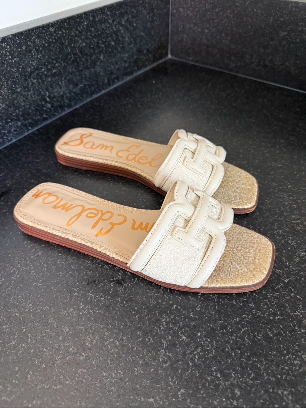 Sam Edelman Cream Slide Sandal with Woven Footbed - Picture 3 of 5